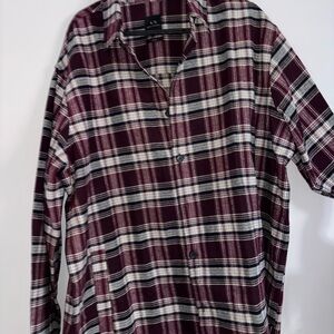 Armani Exchange Maroon and White Plaid Shirt